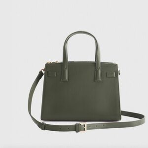 Italian Leather Small Triple Compartment Satchel Olive Green NWOT